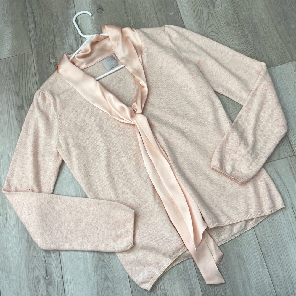 Elegant Tie Sweater long sleeve knit womens Pink (small) classic romantic soft